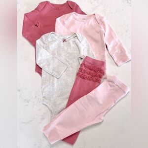 Carter’s Just One You 3-pk Pointelle LS Bodysuits & 2-pk Pants, 12 mo, Pink